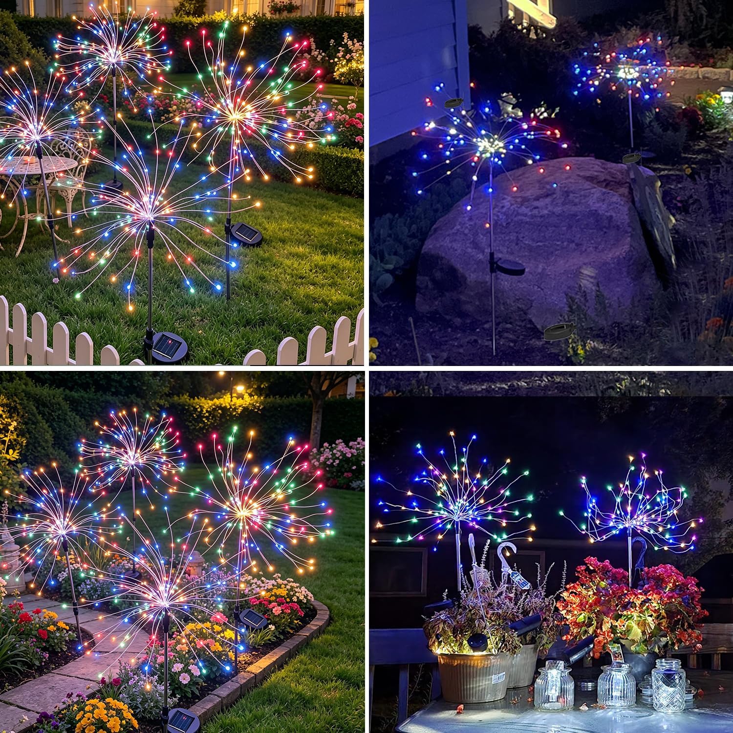 Detalle 2 de Joysing Luci Solari Esterno 4 Pezzi 120LED – Lucine da Fuochi d'artificio con Telecomando Impermeabili IP65