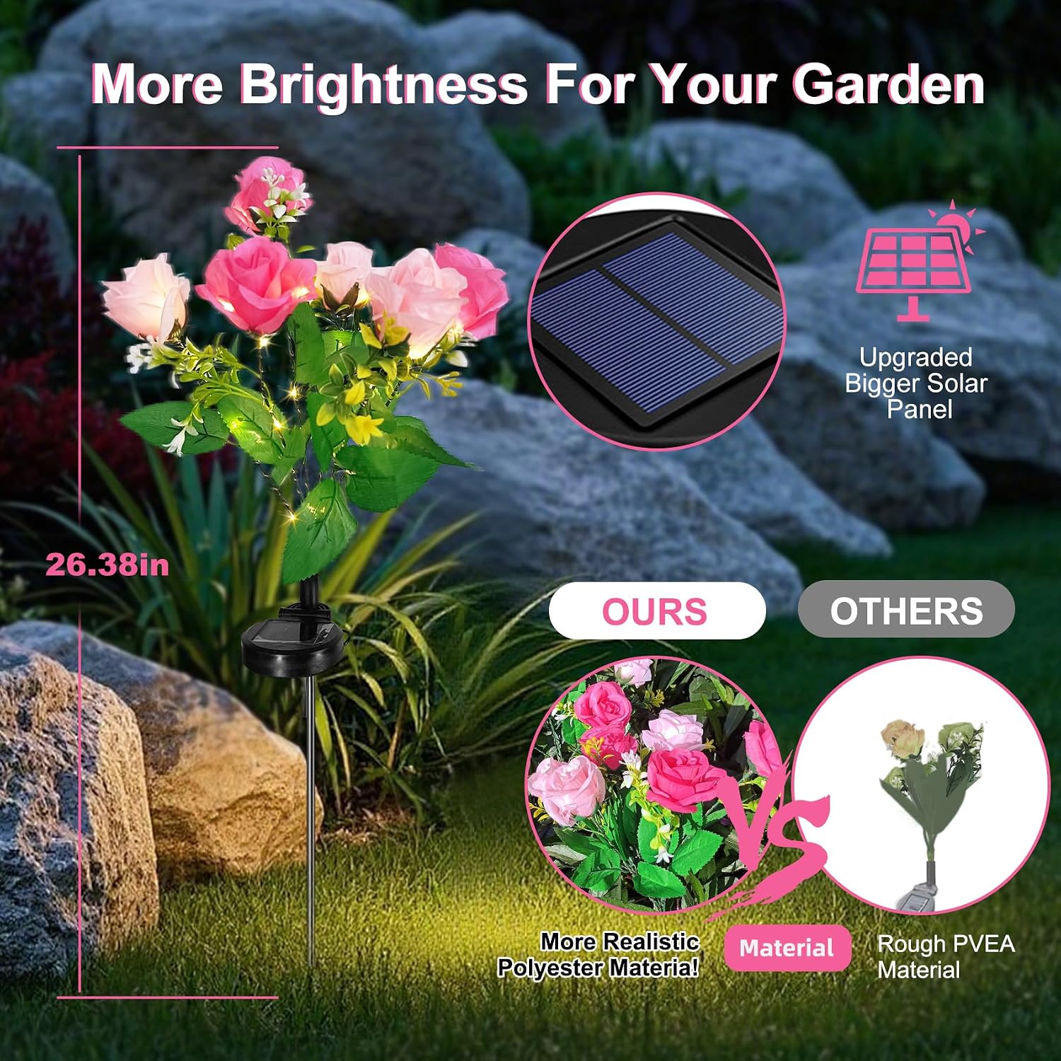 Thumbnail 4 de 2 Pack Rose Solar Flower Outdoor Lights – IP65 Waterproof Pink Rose Petals for Garden, Patio, and Pathways