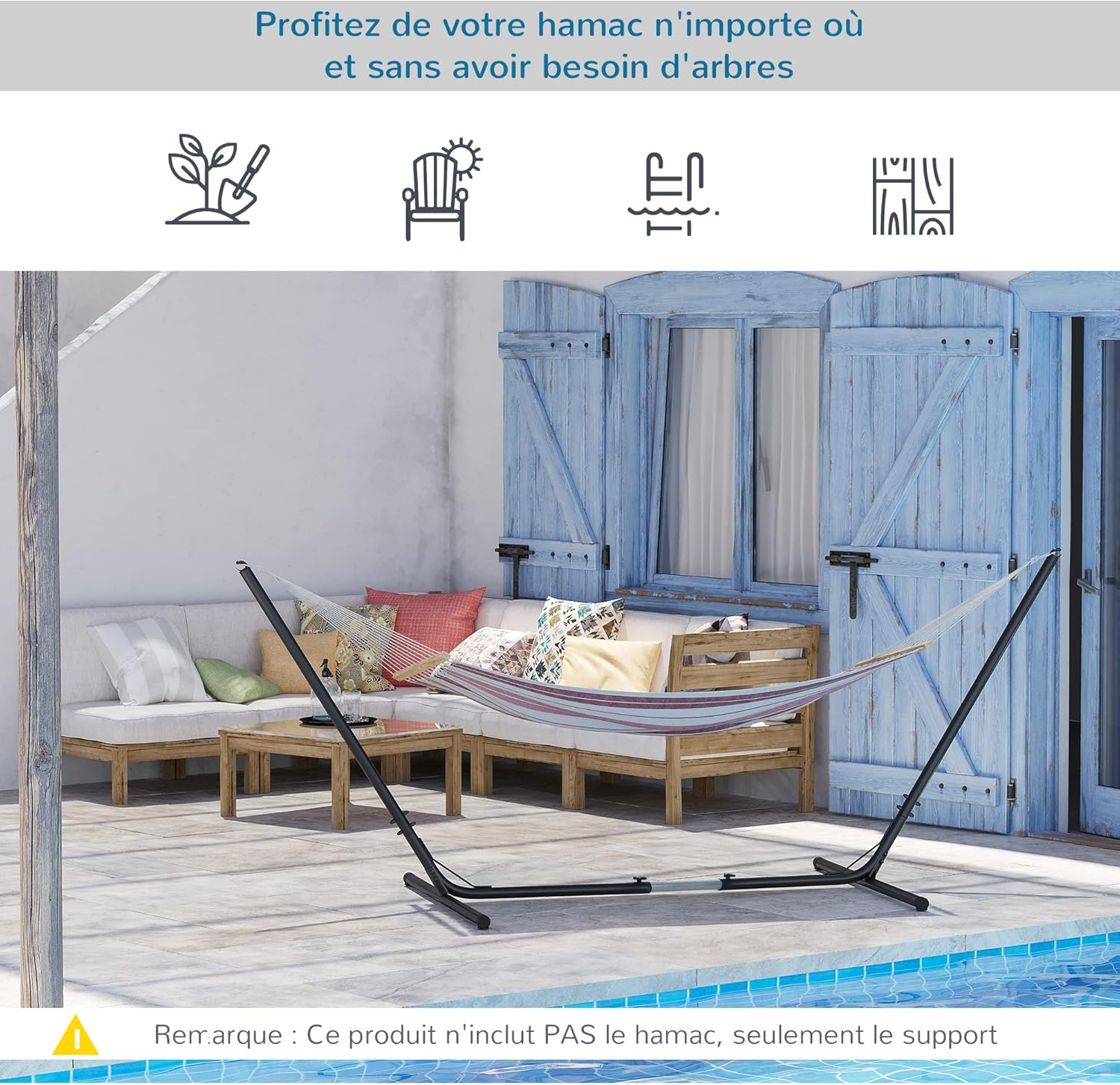 Thumbnail 4 de Outsunny Support Pied de hamac réglable – structure robuste en métal époxy, Noir