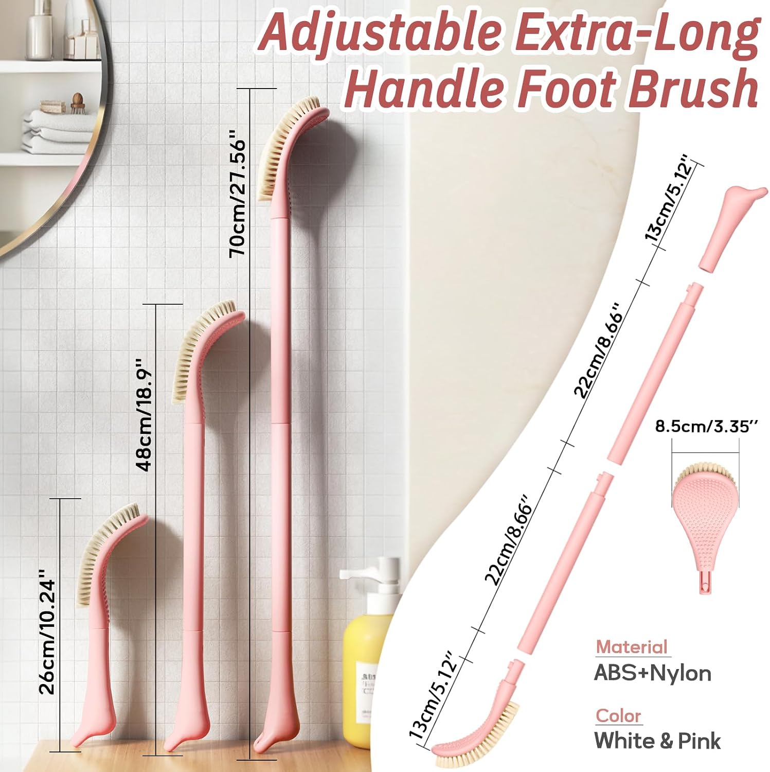 Detalle de GEENOA Foot Brush with Adjustable 3-in-1 Handle and Curved Head