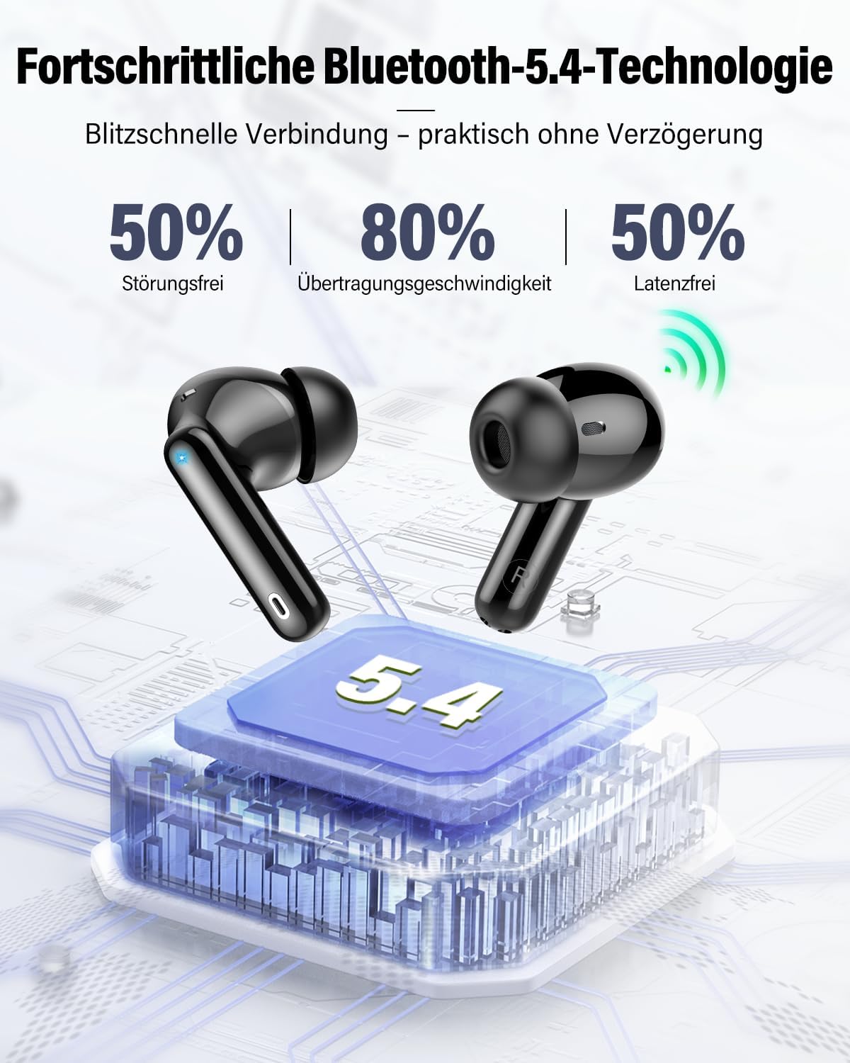 Thumbnail 3 de Btootos Bluetooth Kopfhörer mit App-Steuerung, 14,2 mm Treiber, IP7, 40 h Ladecase – In Ear, Schwarz
