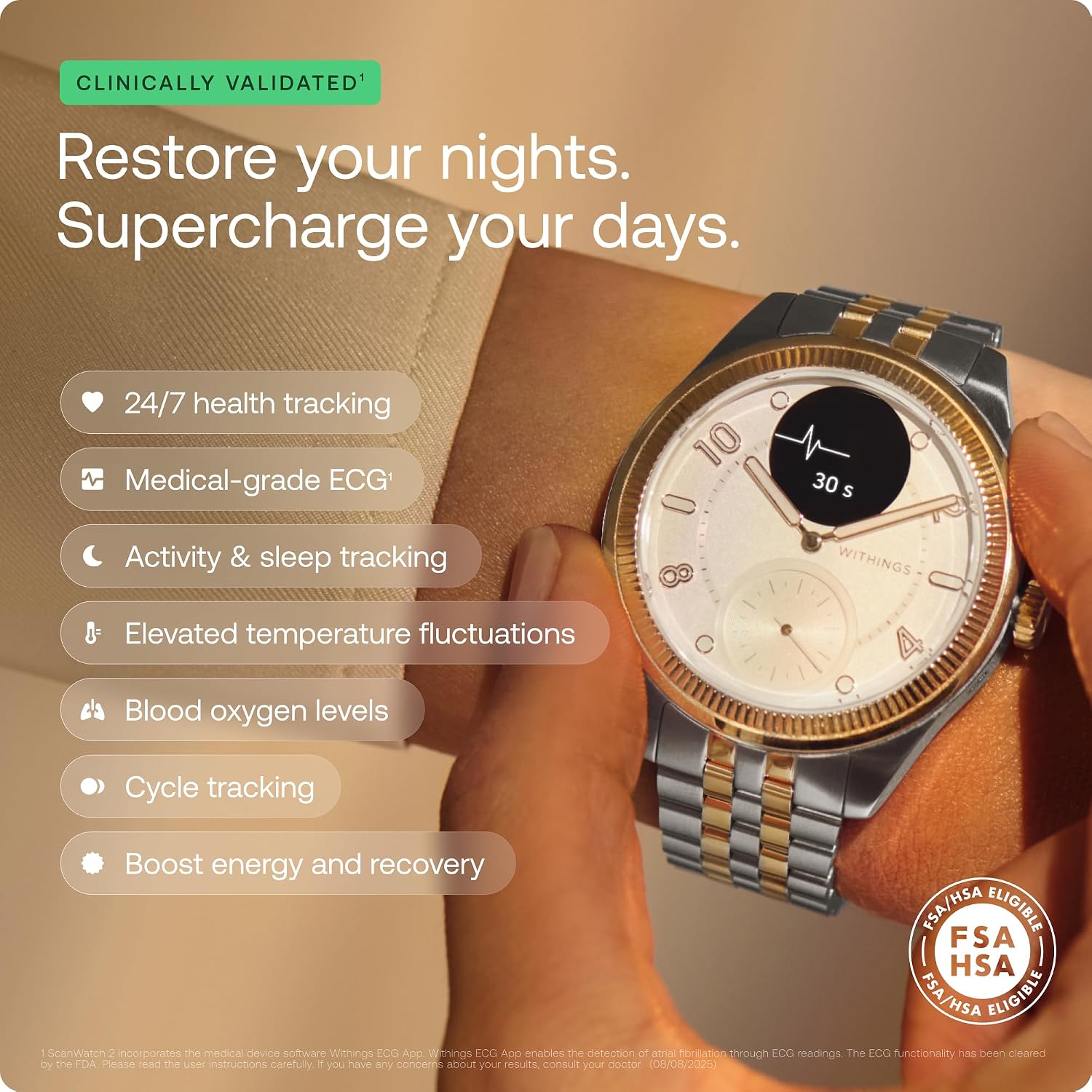 Detalle de WITHINGS Scanwatch Nova Brilliant: A Health Hybrid Smartwatch for Everyday Wellness