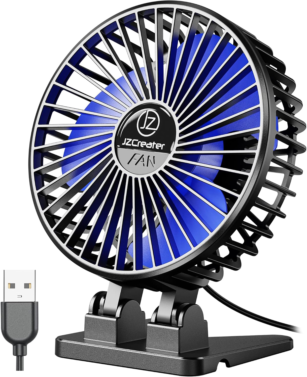 Detalle de JZCreater JZC-B01 USB Desk Fan, 3 Speeds, Compact Black Blue