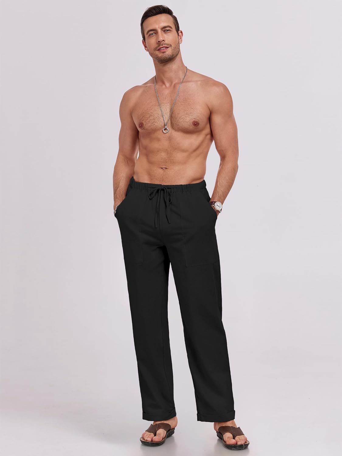 Thumbnail 5 de Puimentiua Leinenhose Herren – Lang, leicht, locker sitzende Sommerhose aus Baumwoll-Leinen-Mischung