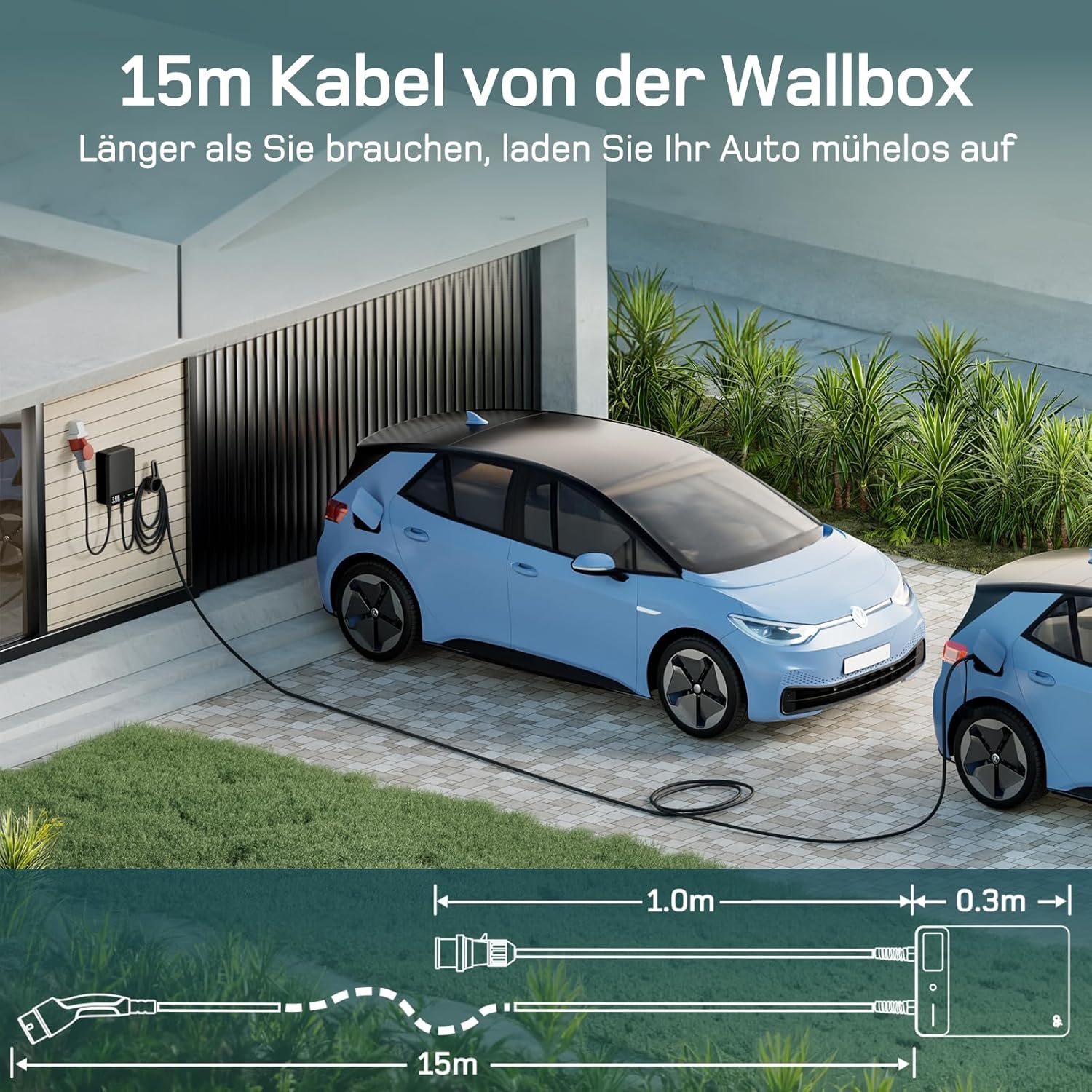 Thumbnail 4 de dé Wallbox 22kW mit APP, 15 m Typ 2 Kabel – 3-Phasen EV-Ladegerät für BEV/PHEV (IP54, 30mA AC + 6mA DC)