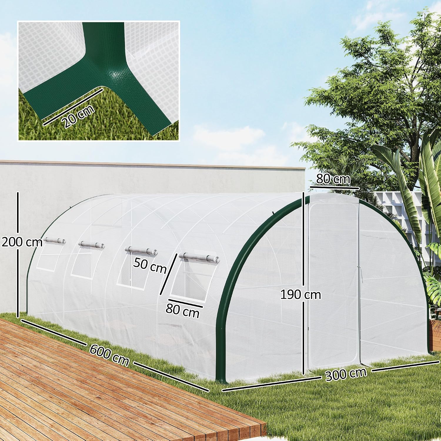 Thumbnail 6 de Outsunny 84H-033V00WT tunnelserre 600 x 300 x 200 cm met PE-zeil van 140 g/m²