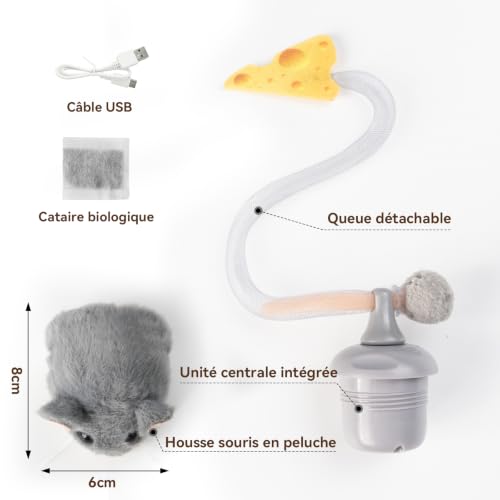 Thumbnail 6 de Migipaws Souris interactive rechargeable pour chat, capteur et herbe à chat