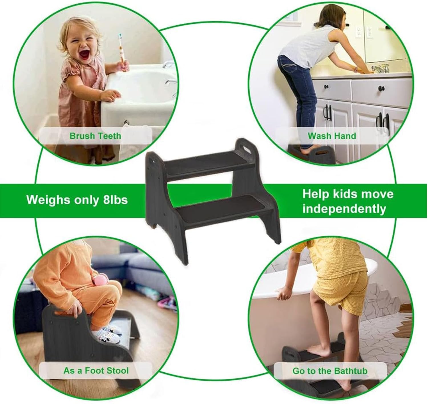 Thumbnail 4 de StrongTek Wood 2 Step Stool for Children — 150 kg Capacity, Non-Slip Treads & Portable Handles