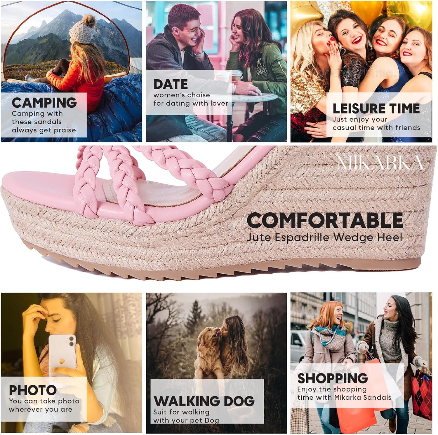 Thumbnail 5 de Mikarka Espadrille Wedge Sandals for Women – Braided Knot Ankle Strap, Open Toe