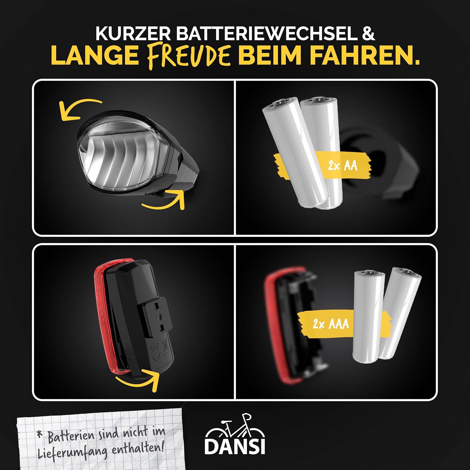 Thumbnail 3 de DANSI Fahrradleuchten-Set StVZO I LED-Fahrradlicht vorne (30/15 Lux) mit Batteriewechselanzeige