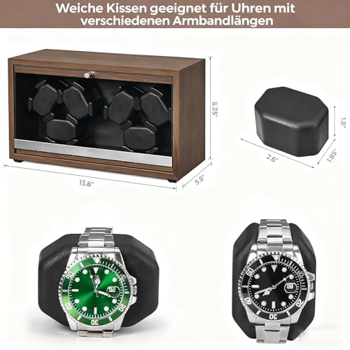 Thumbnail 5 de ANWBROAD Uhrenbeweger für 6 Uhren – leiser Spinner mit LED-Beleuchtung aus Walnussholz