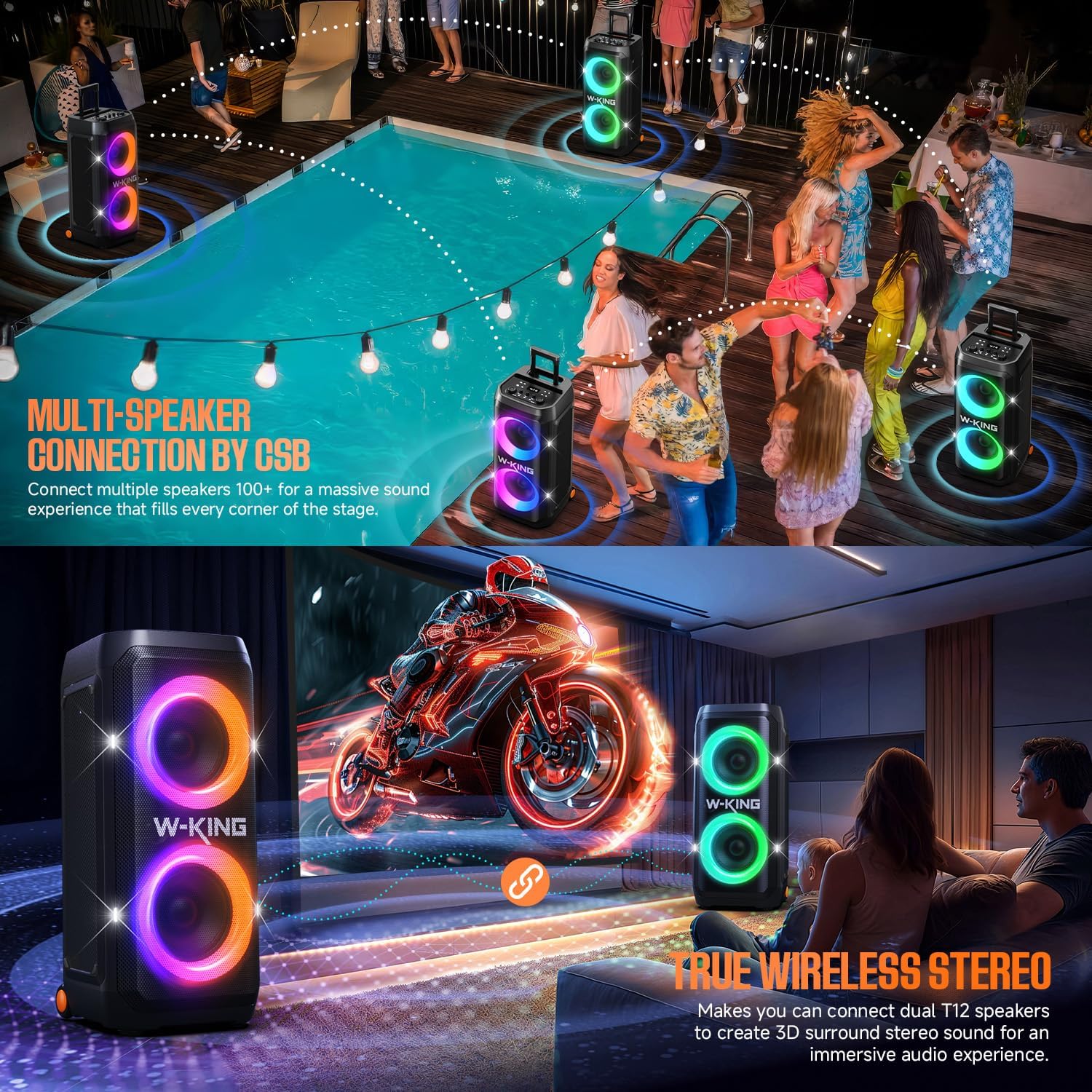 Thumbnail 3 de W-KING T12 Partybox portatile Bluetooth da 370W MAX con 25 ore, CSB e subwoofer da 8