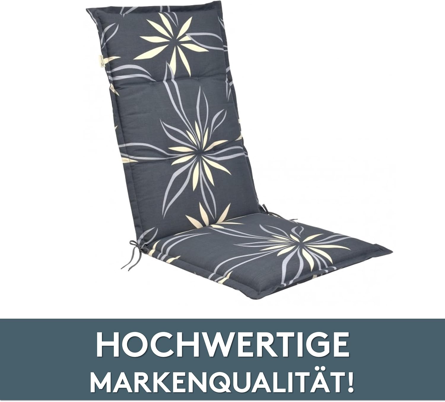 Detalle de LILENO HOME Gartenstuhl Auflagen im 2er-Set für Hochlehner (Floral Anthrazit Beige) – Sitzpolster mit UV-Schutz