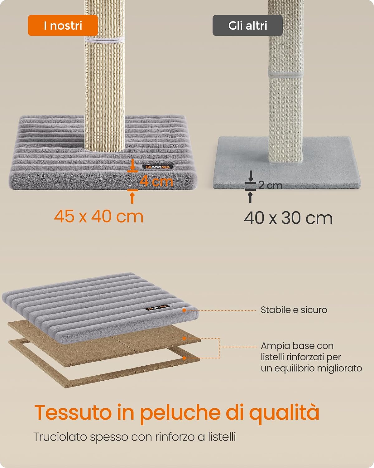 Thumbnail 6 de Feandrea Tiragraffi per Gatti Adulti – Colonna in Sisal con Piattaforma Lavabile (Grigio, 45 x 40 x 71 cm) – Collezione CLAWFY PCA022G201