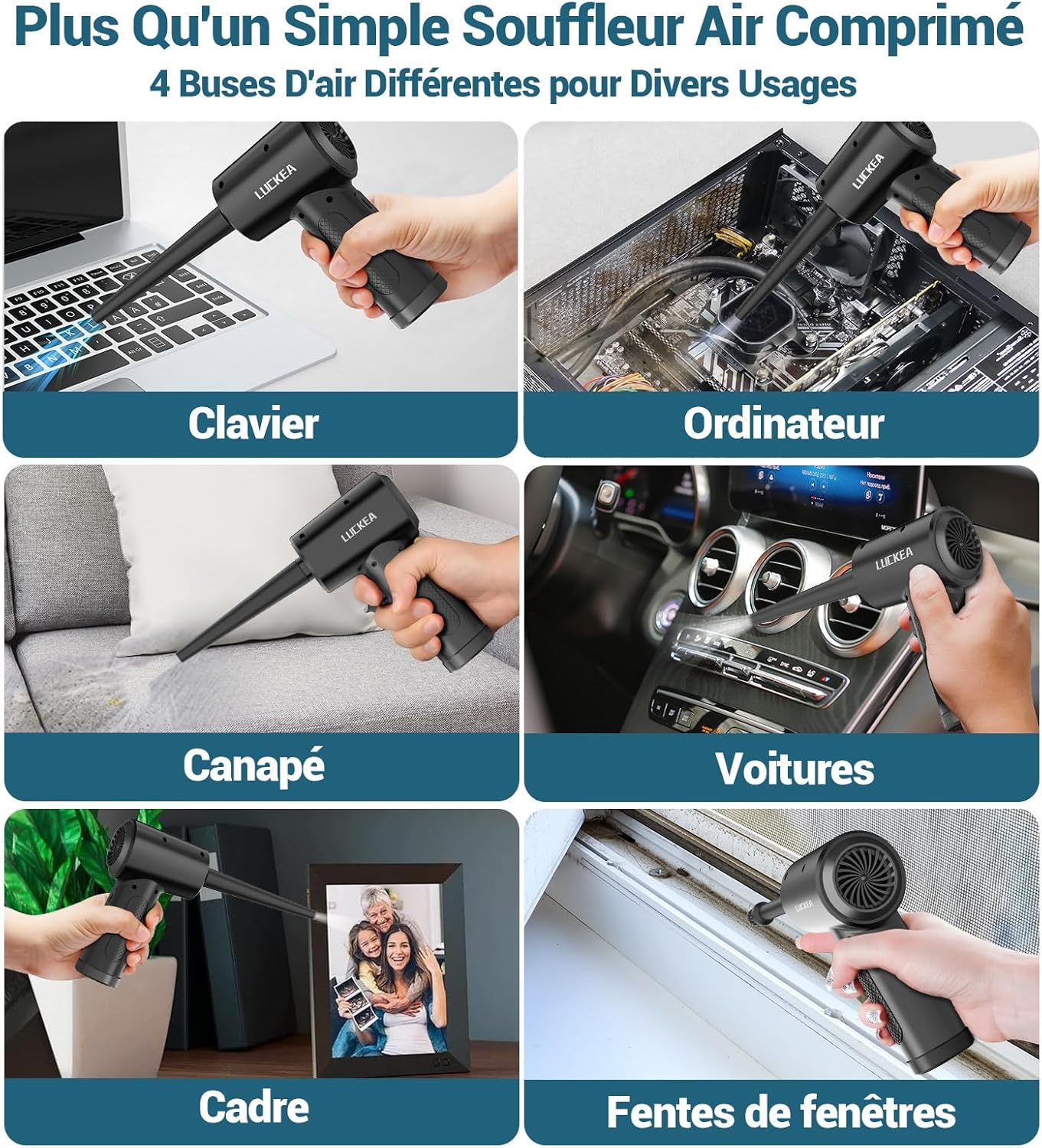 Thumbnail 3 de Souffleur à air comprimé rechargeable 3 vitesses 6000 mAh avec LED – Souffleur PC (brosses antistatiques incluses)