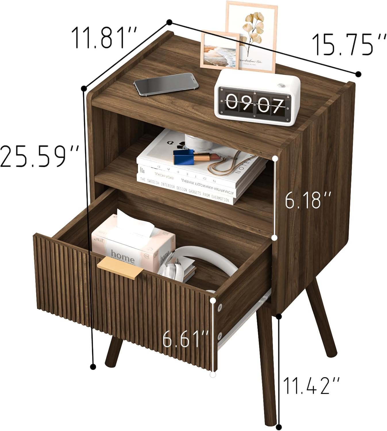Detalle 2 de JOONEE Nightstand Walnut Brown with Drawer