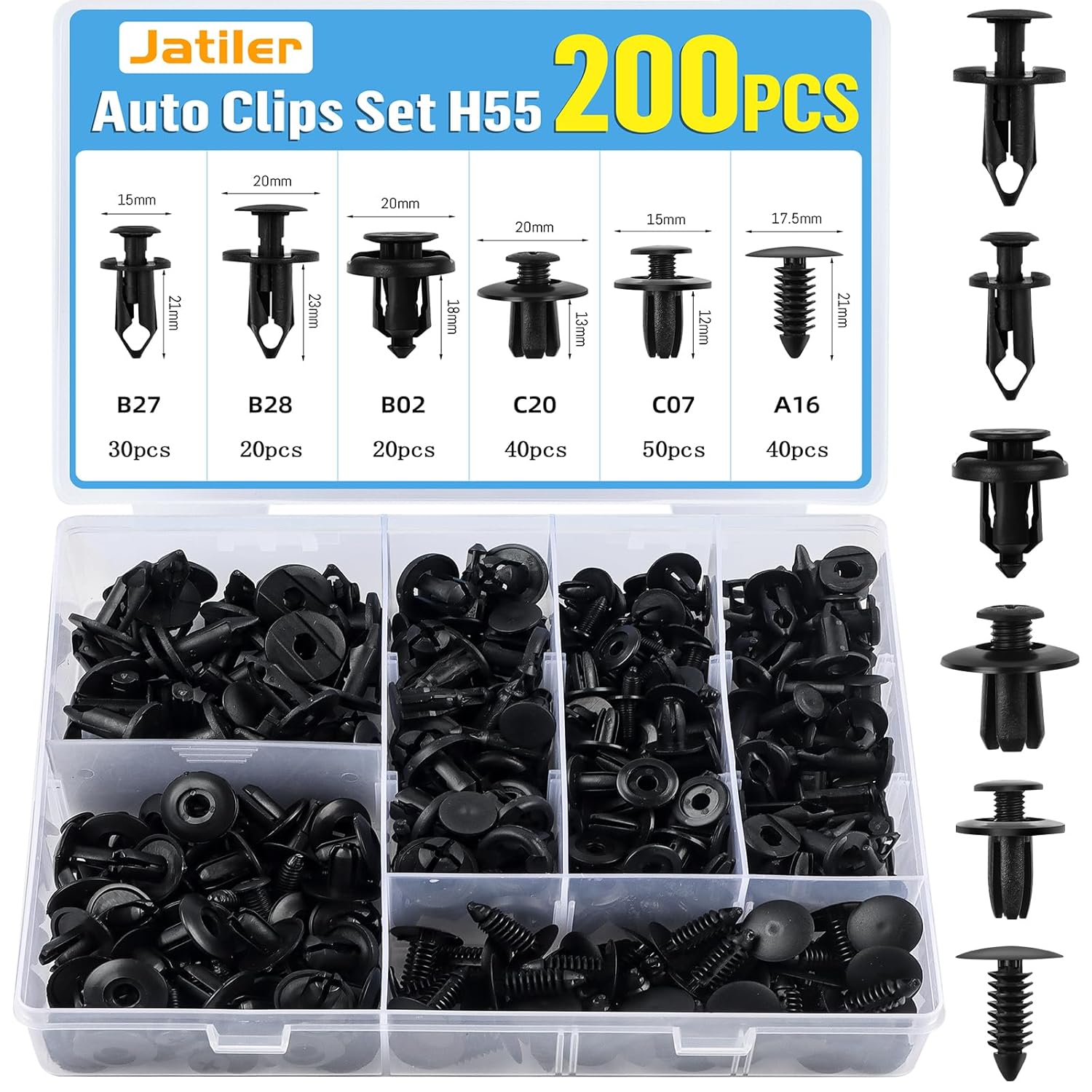 Detalle de JatilEr 200 Stück Befestigungsclips Auto Clips – Universal Nylon Clips in 6 Größen