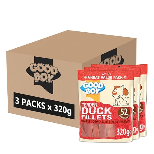 Detalle de Good Boy Tender Duck Fillets Dog Treats 320 g (Pack of 3) – 100% Natural Duck Breast, Low Fat Chewy Treats