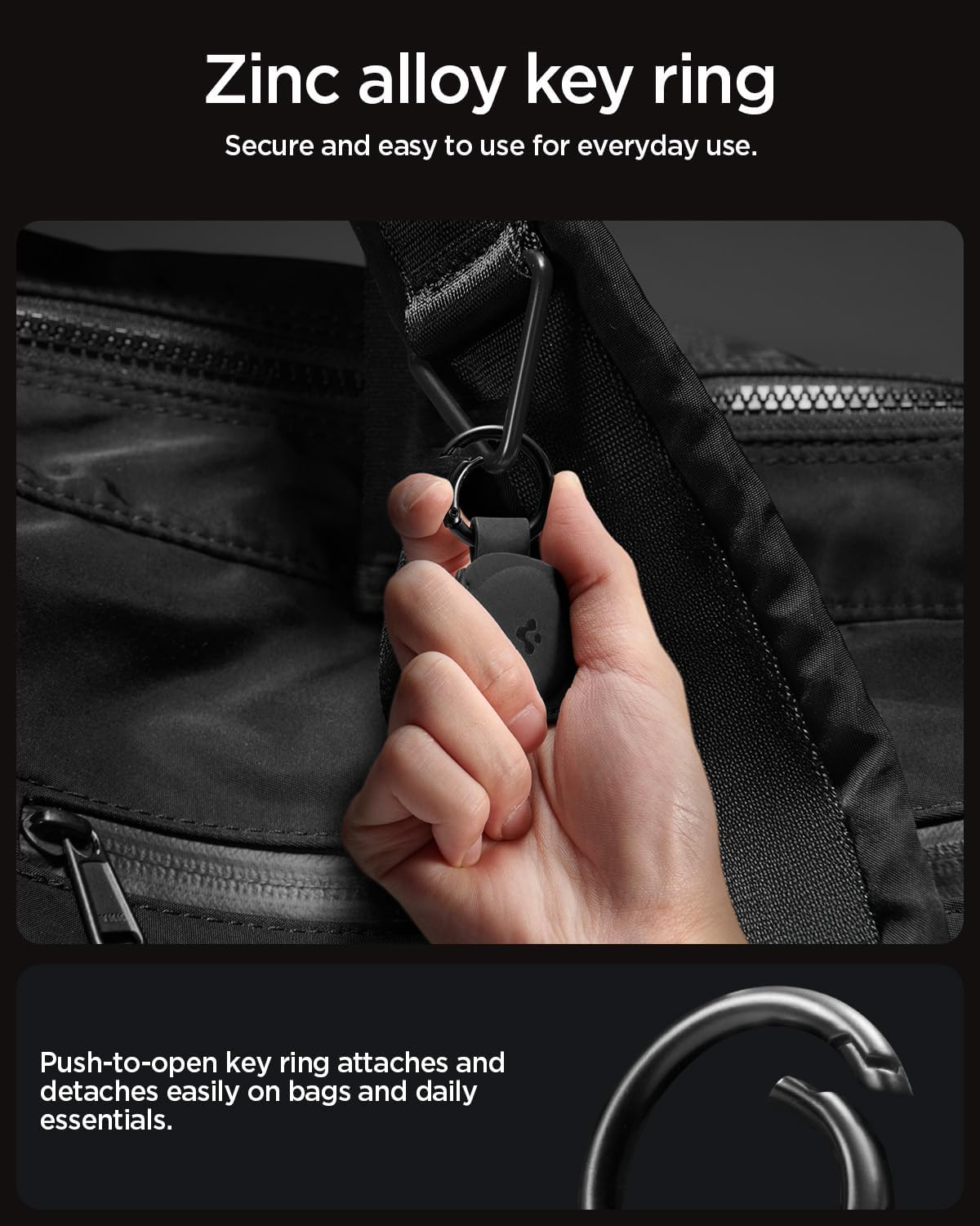 Detalle de Spigen Porte-clés Essentiel pour AirTag 2 (2026) / AirTag (2021) en microfibre noire
