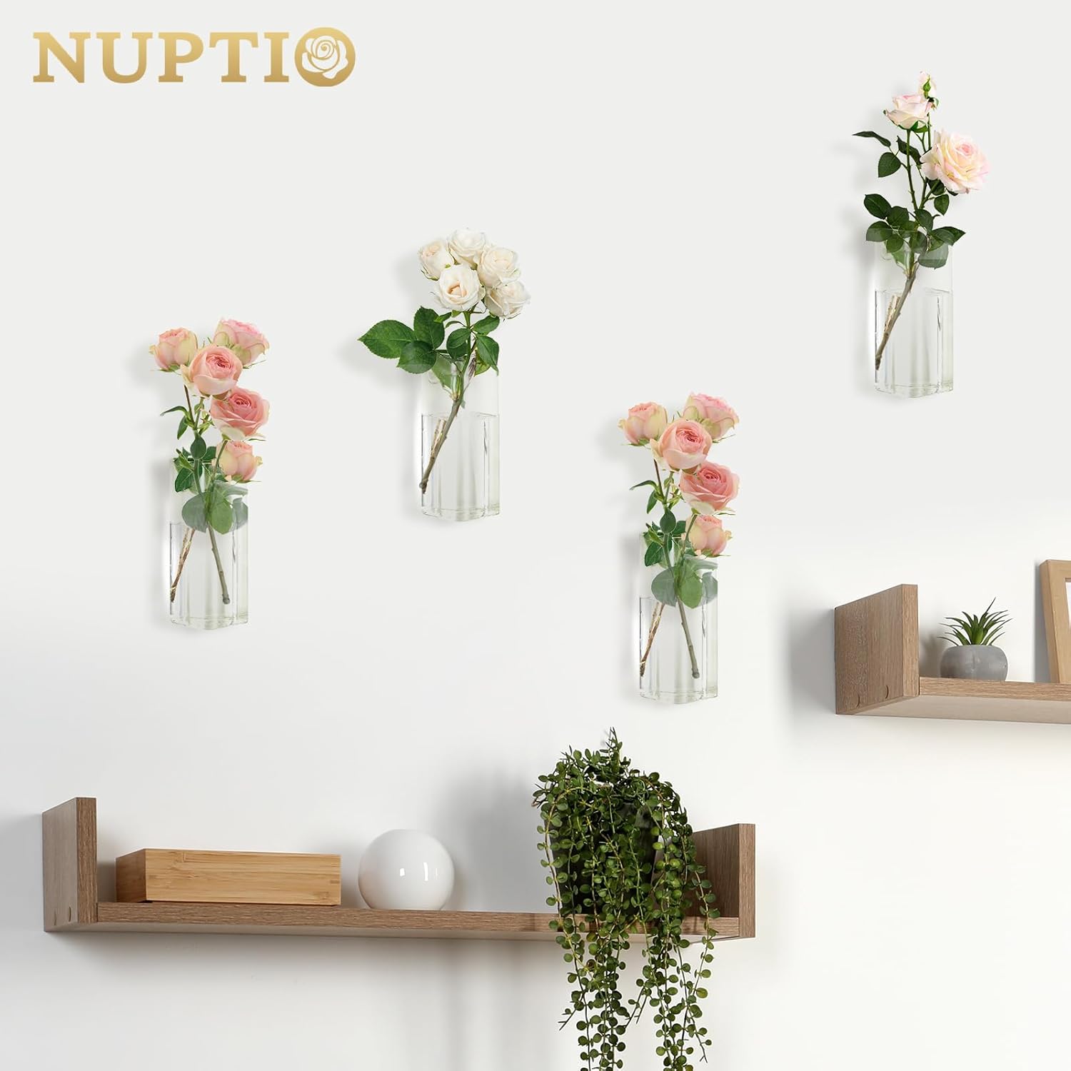 Detalle de Nuptio Vasi di Fiori da Parete in Vetro Trasparente – Set da 4, Sospesi e Resistenti