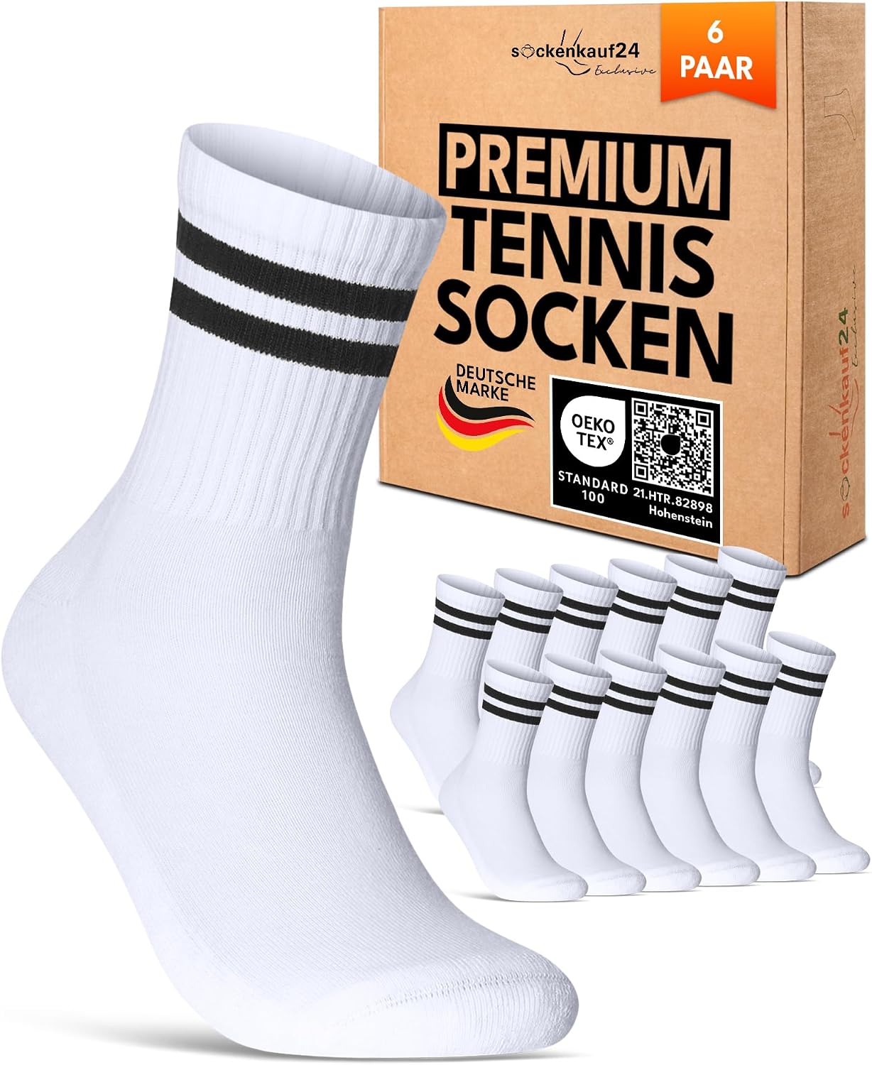 Detalle de sockenkauf24 Damen Tennissocken (6 Paar) – verstärkte Ferse, gepolsterte Sohle, atmungsaktive Baumwolle im Retro-Design
