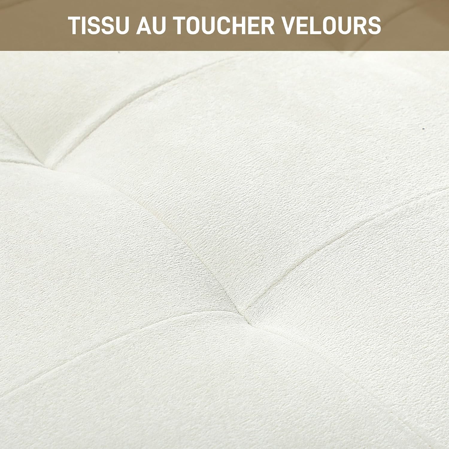 Detalle 2 de HOMCOM Canapé 3 places en velours crème avec coussins épais et assise capitonnée