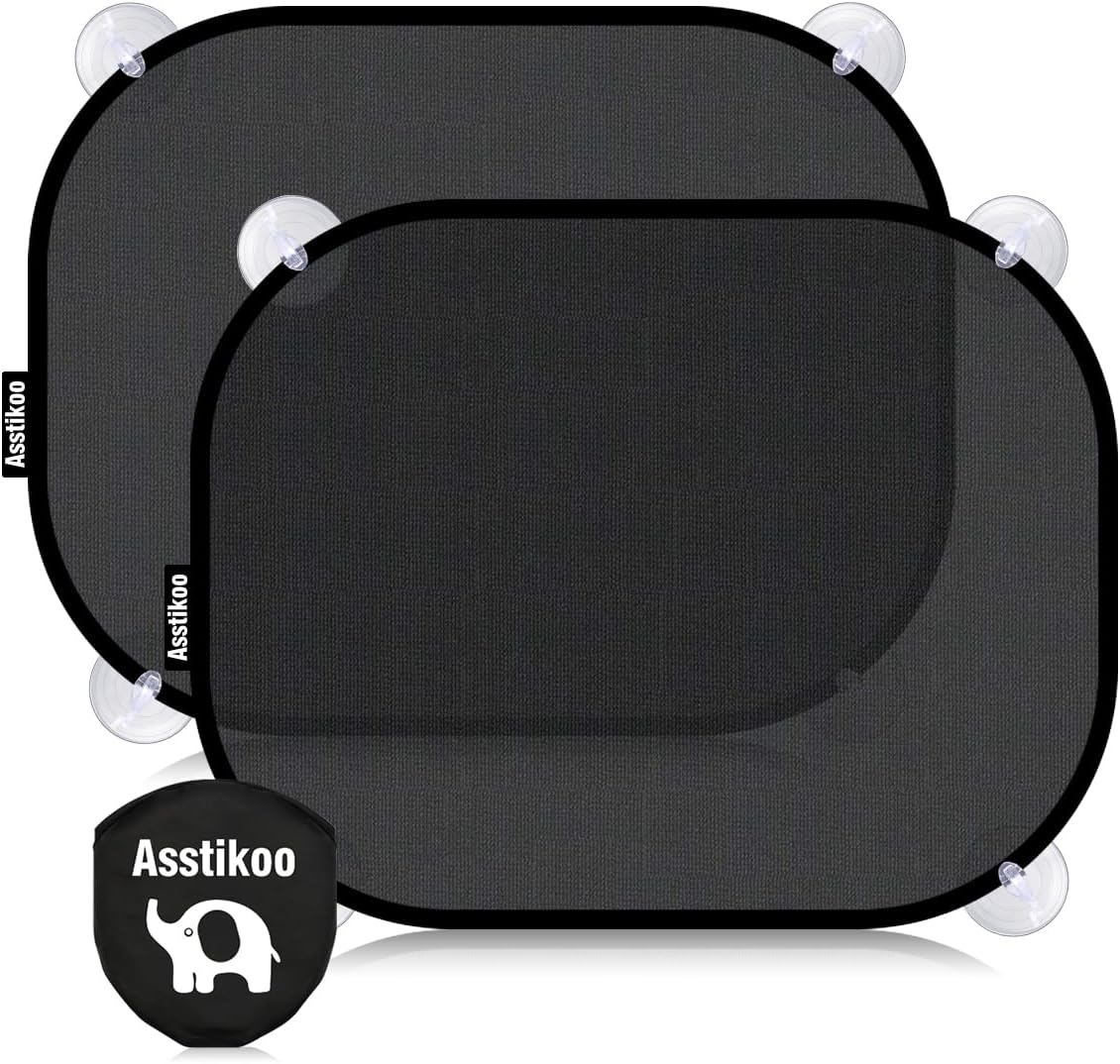 Asstikoo Tendine Parasole Auto Bambini UPF50+ 45 x 35,5 cm (2 pezzi) con ventose e custodia