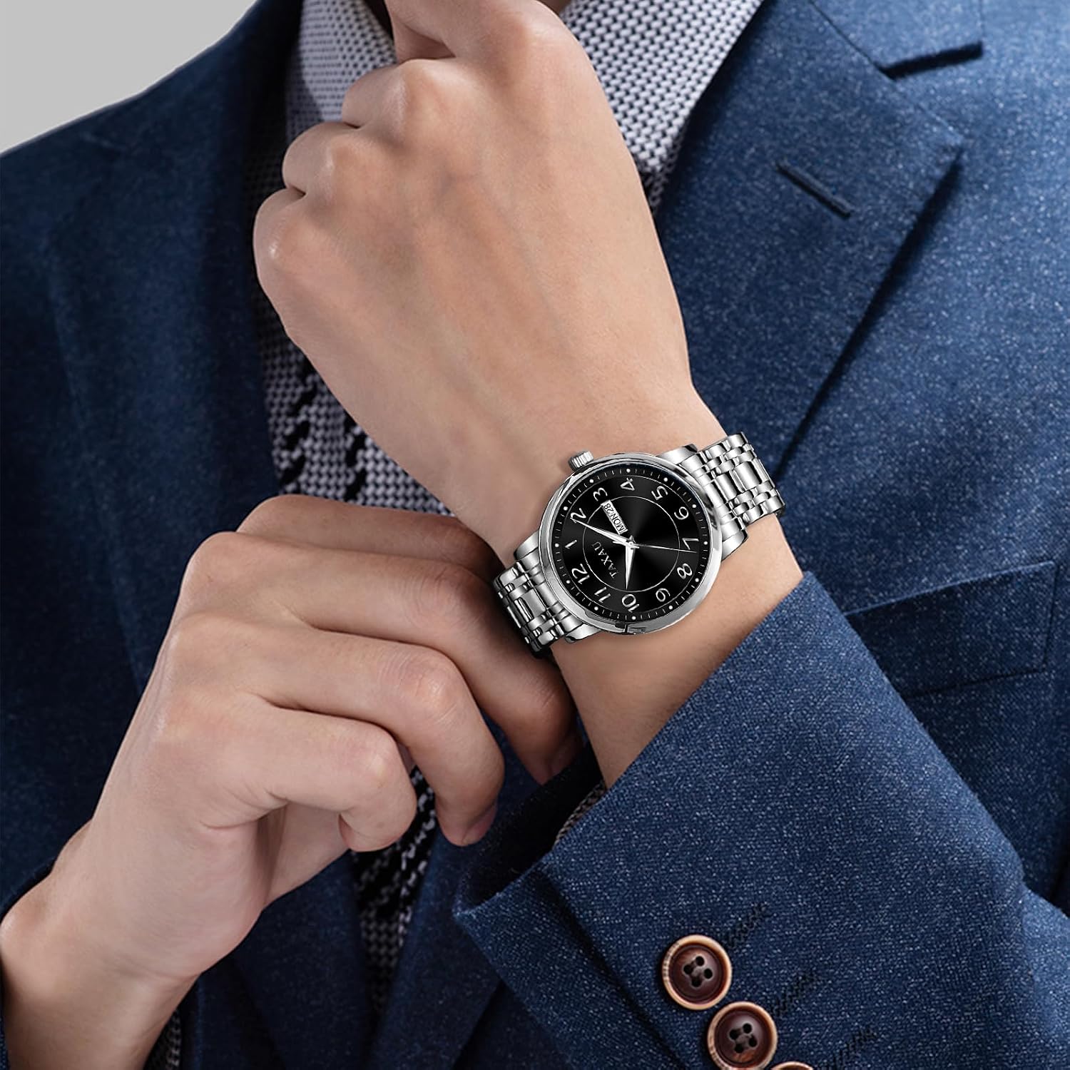 Thumbnail 3 de Taxau Edelstahl Herrenarmbanduhr mit wasserdichtem Design (30 m), Quarzwerk und Multifunktions-Zifferblatt