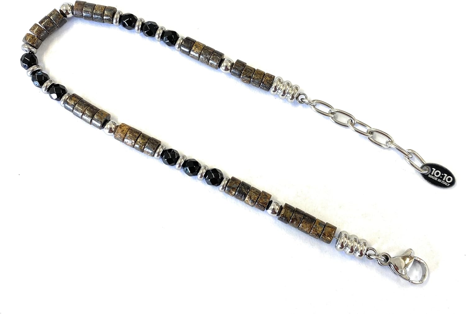 Thumbnail 2 de 10:10 Bracciale Uomo Pietre Dure Naturali Rondelle 4 mm – Acciaio Inox,Made in Italy
