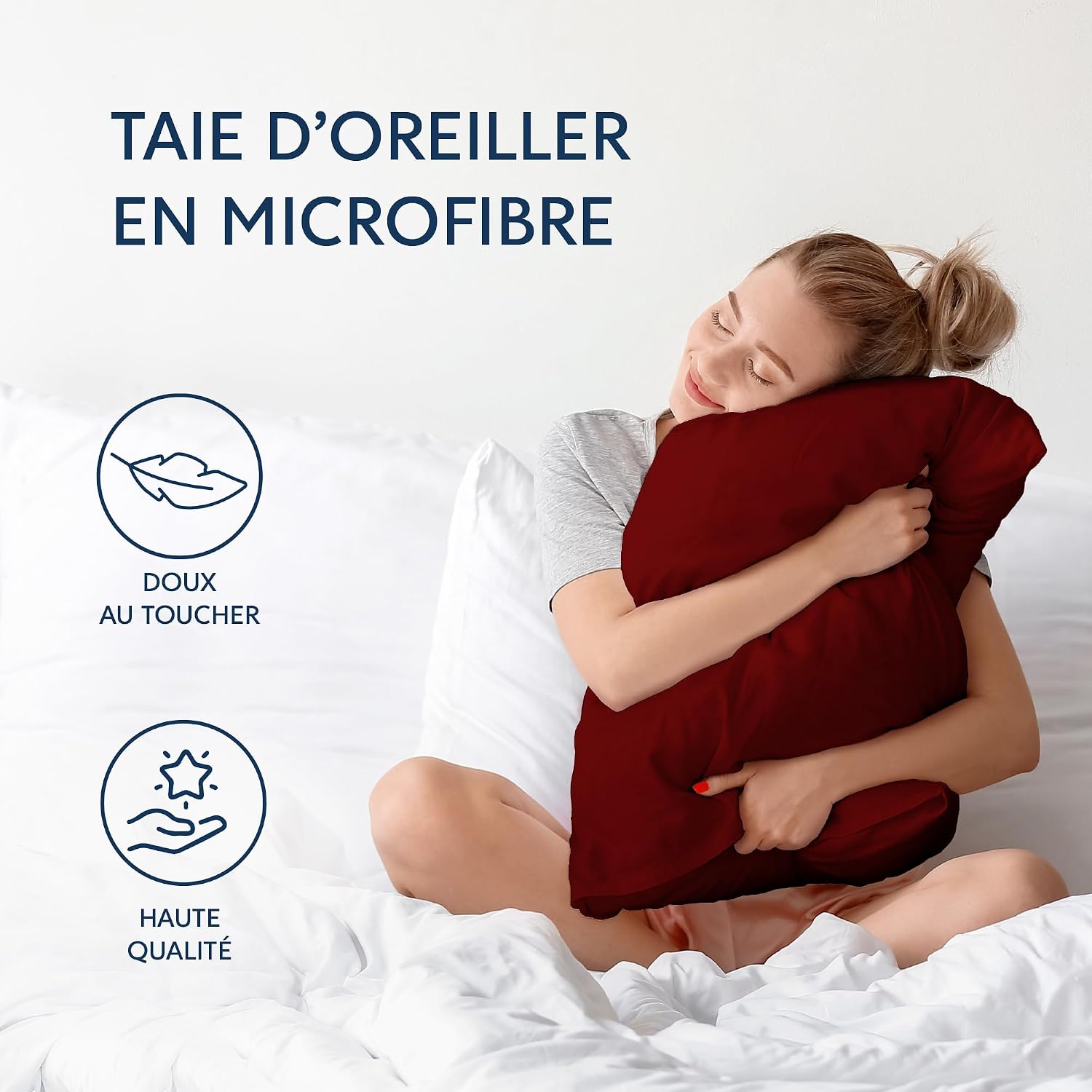 Detalle de Dreamzie Taie Oreiller 60x60 Lot de 2 Bordeaux