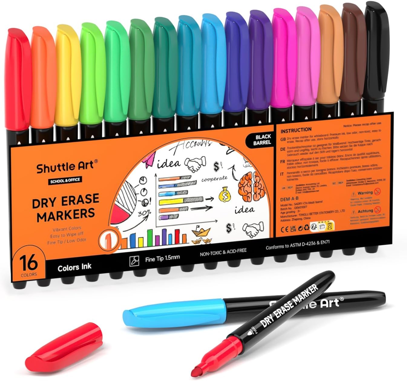 Thumbnail 5 de Shuttle Art Whiteboard Marker Set – 20 Stück mit feiner Spitze, Radiergummi & Magnet