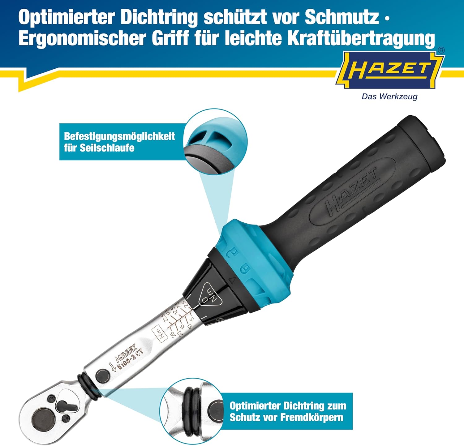 Detalle 2 de Hazet Drehmomentschlüssel 5108-2CT für Fahrräder – präzises 2,5–25 Nm Setzen mit 1/4 Zoll Abtrieb