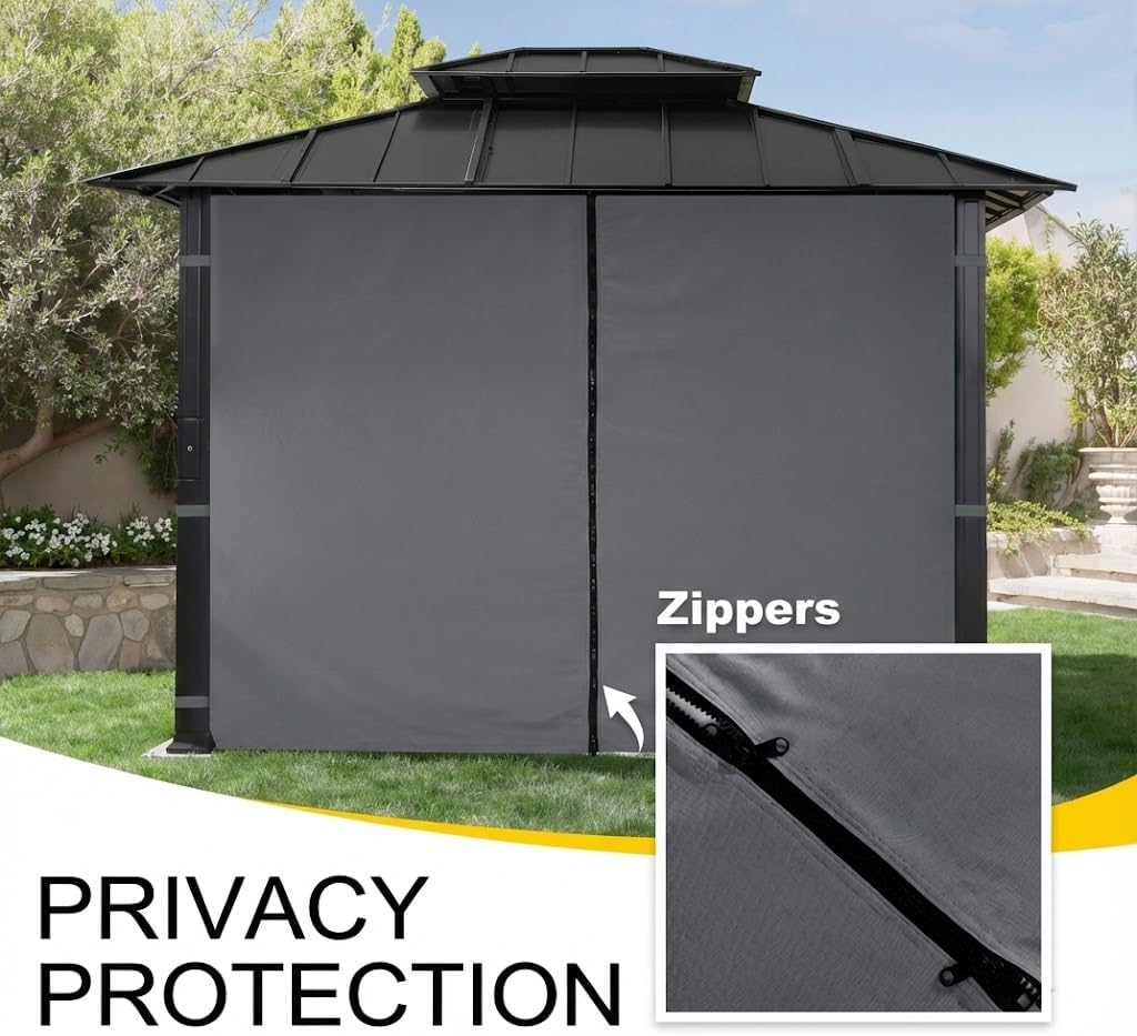 Detalle 2 de NICETOWN 10' x 12' Gazebo Curtains, 4 Zippered Waterproof Panels, Grey
