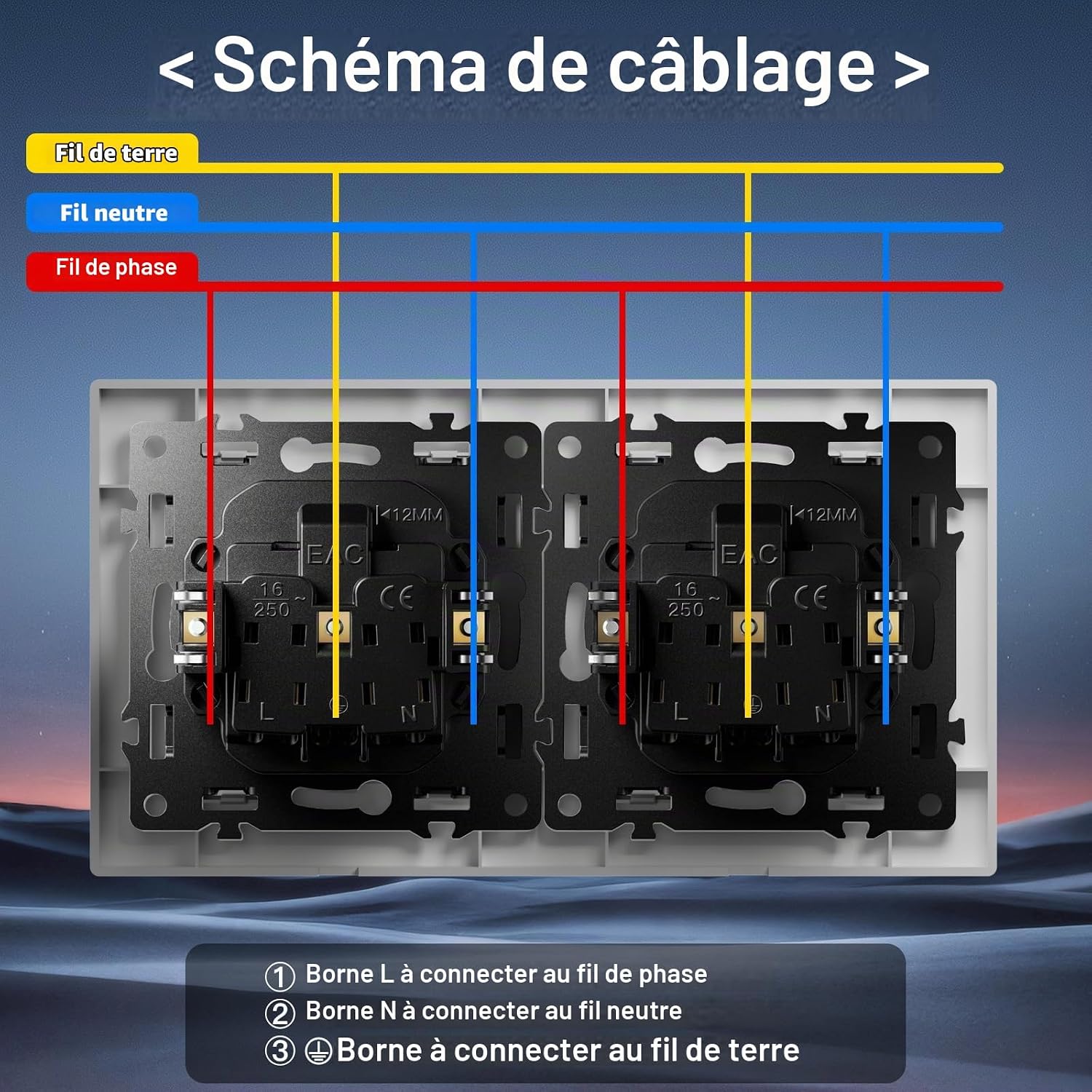 Detalle de BSEED dubbel inbouwstopcontact, Franse Type E, 16 A, 250 V, wit