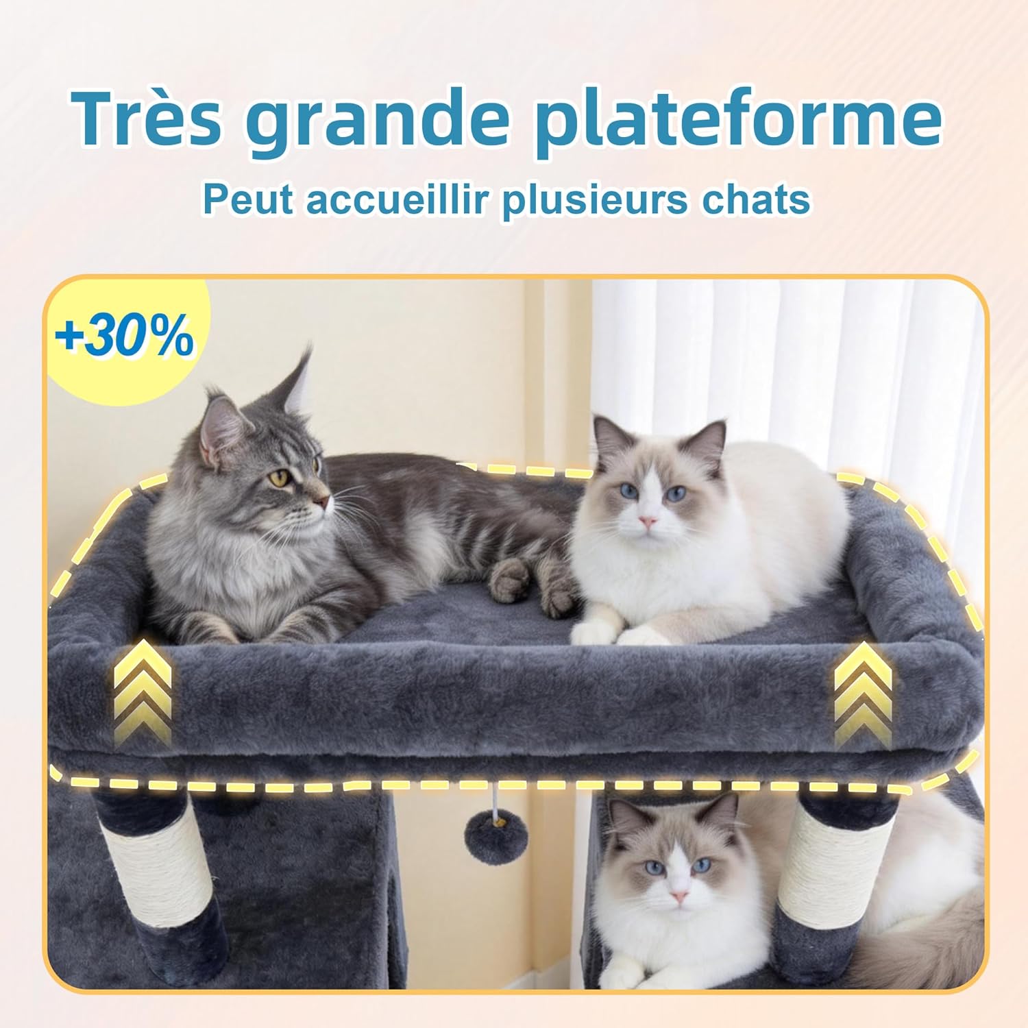 Detalle de Hey-brother Arbre à Chat MPJ083G — Tour de Jeux Multiniveaux 144 cm pour Maine Coon