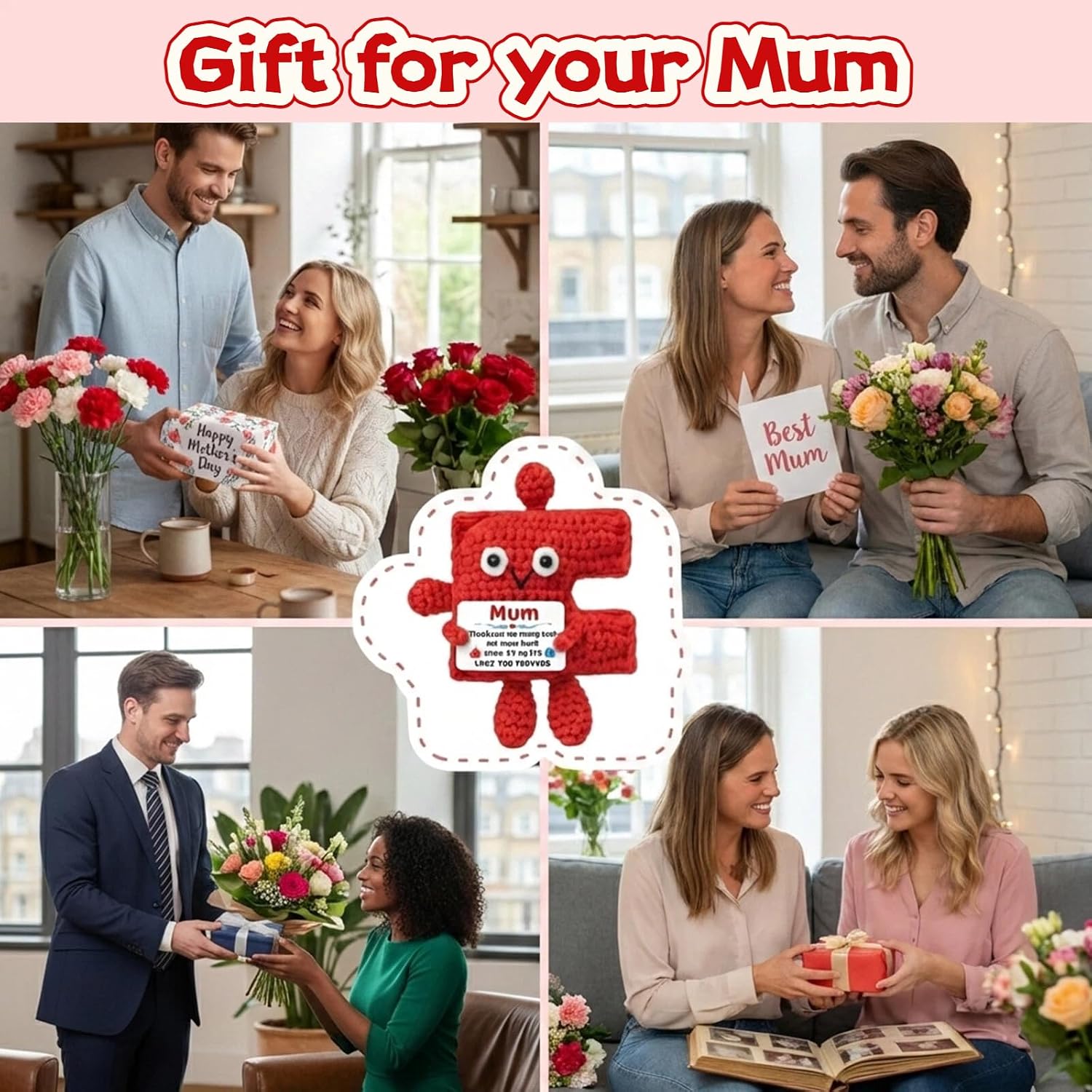 Detalle de SOMUSICTY Gifts for Mum: Handmade Crochet Puzzle Piece Decor — A Meaningful Keepsake for Birthdays and Mother’s Day