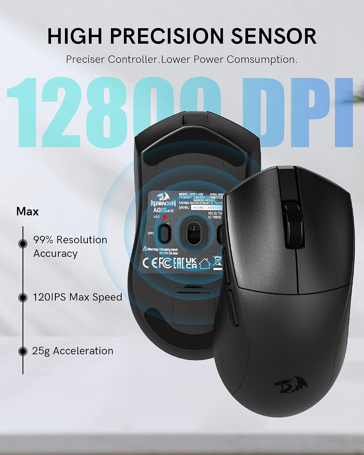 Thumbnail 4 de Redragon M821 Wireless Gaming Mouse 54g, 128000 DPI