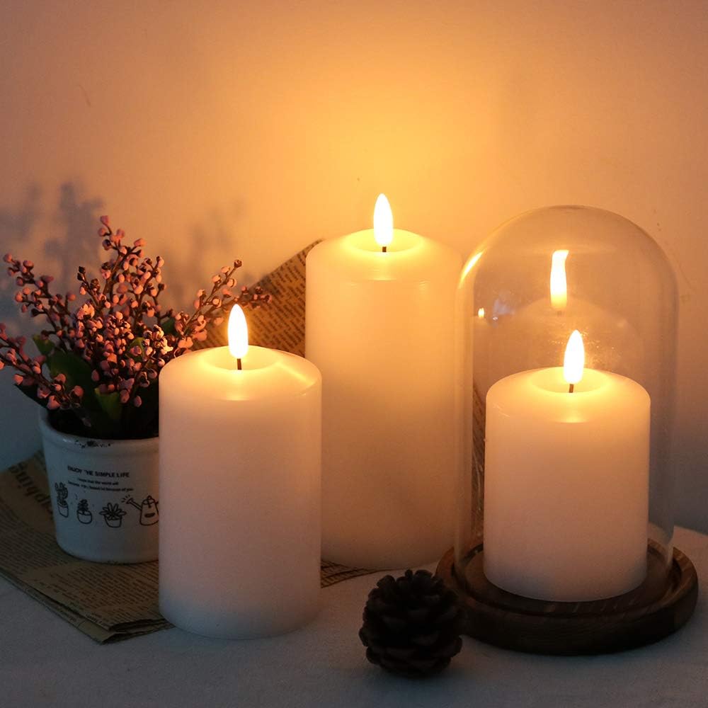 Detalle 2 de Eldnacele White Flameless Pillar Candle Pack 3 🕯