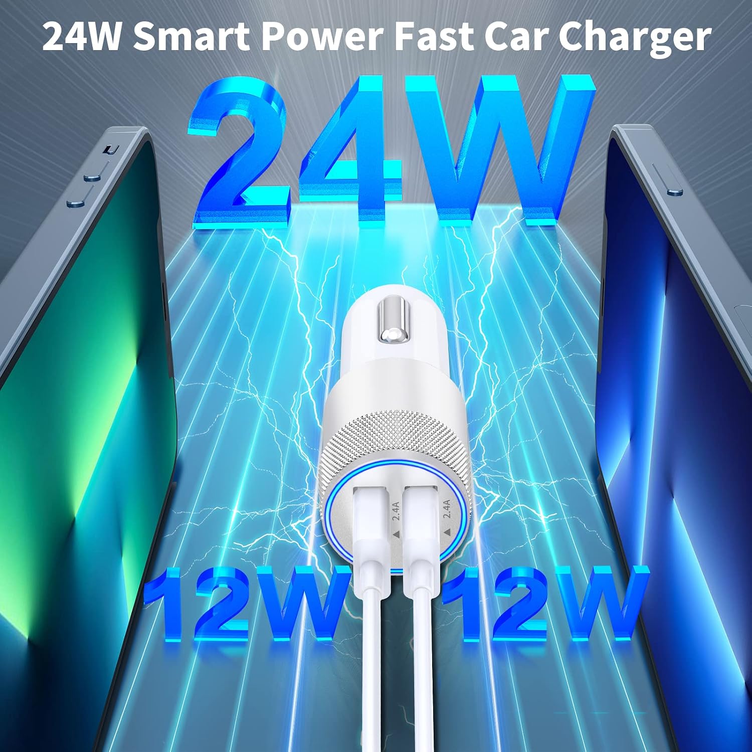 Detalle de Rombica CFC68A Dual USB Car Charger, 4.8A with MFi Lightning Cables