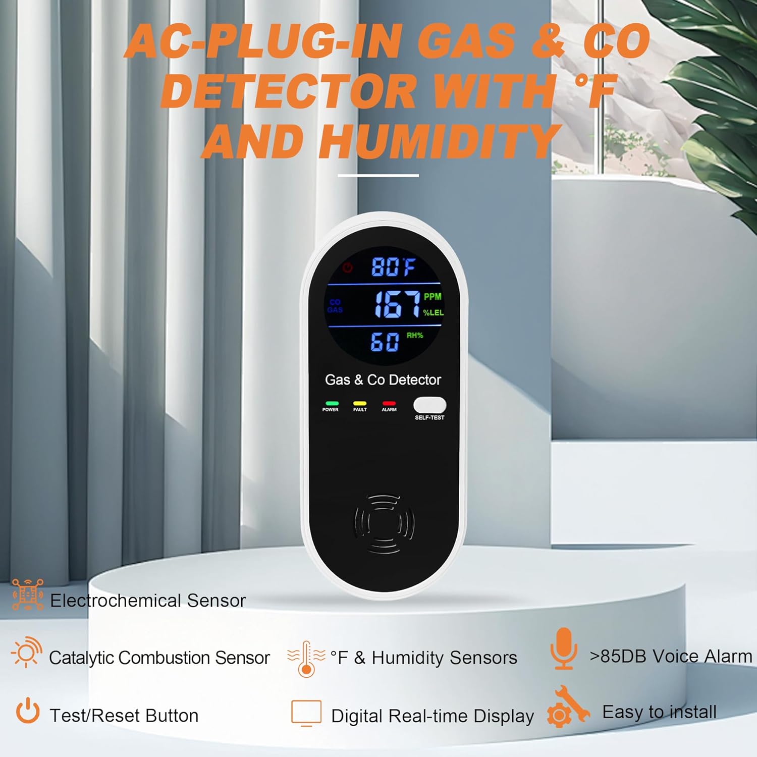 Thumbnail 3 de 3-Pack Plug-in Gas & CO Detector 4-in-1 🏠