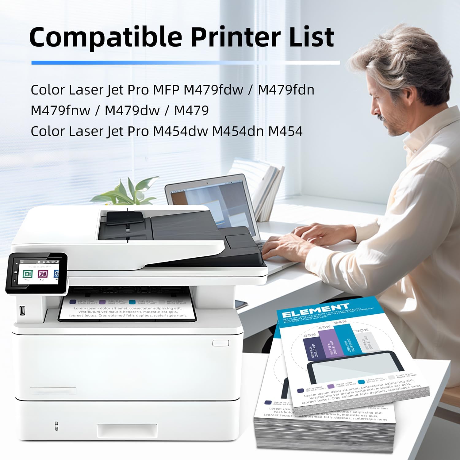 Thumbnail 1 de Cartouches de toner 415A (lot de 4, avec puce) – Compatible Color LaserJet Pro M454/M479