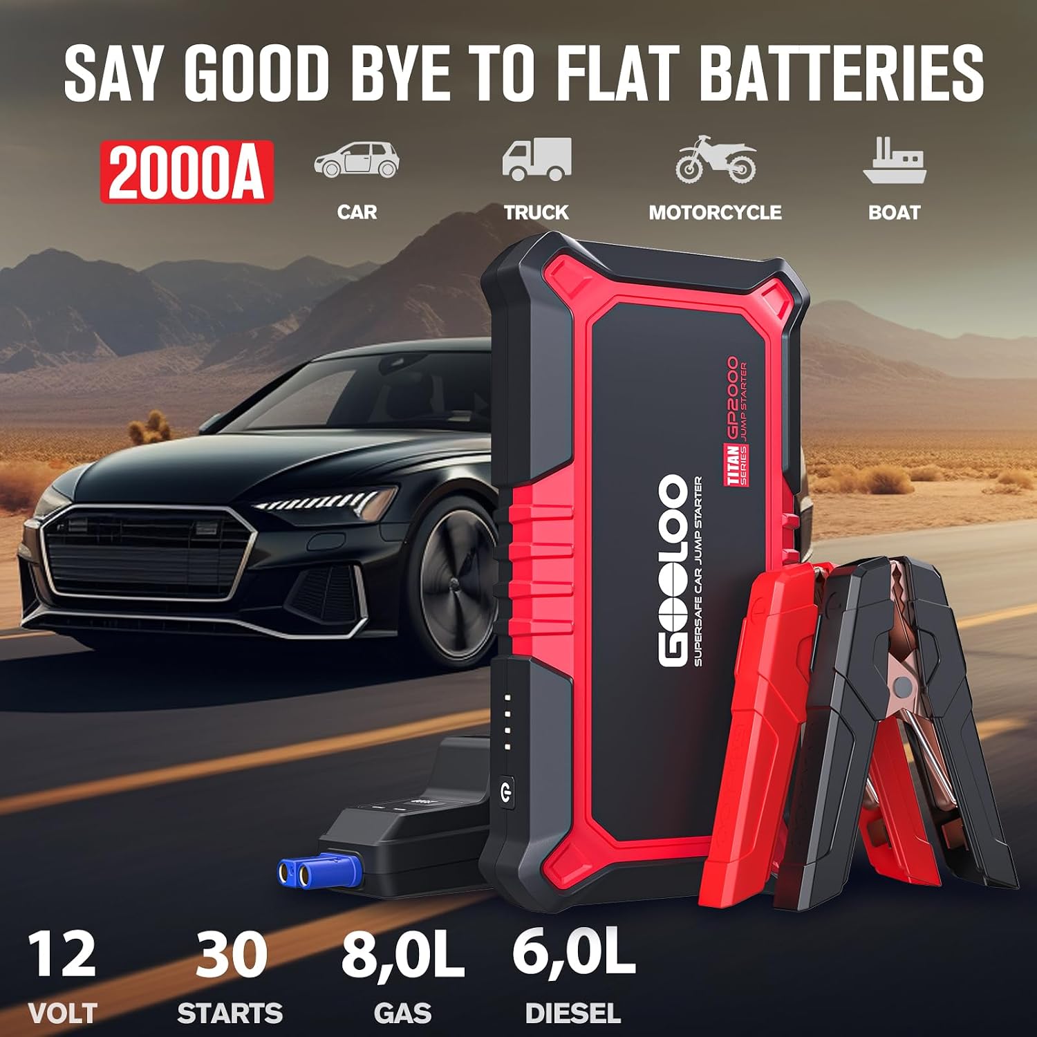 Detalle 2 de GOOLOO GP2000 2000A jump starter for 8.0L cars