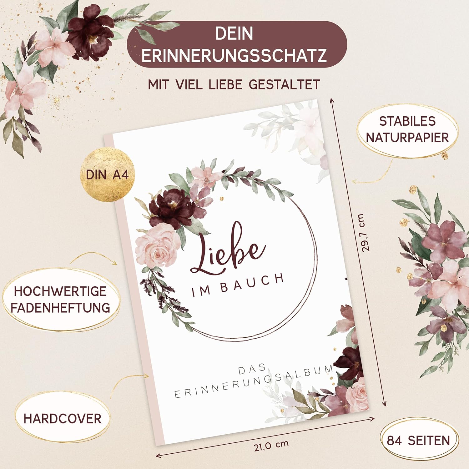 Thumbnail 1 de HIMMEL.HERZ.PAPIER Schwangerschaftstagebuch 84 Seiten 📘