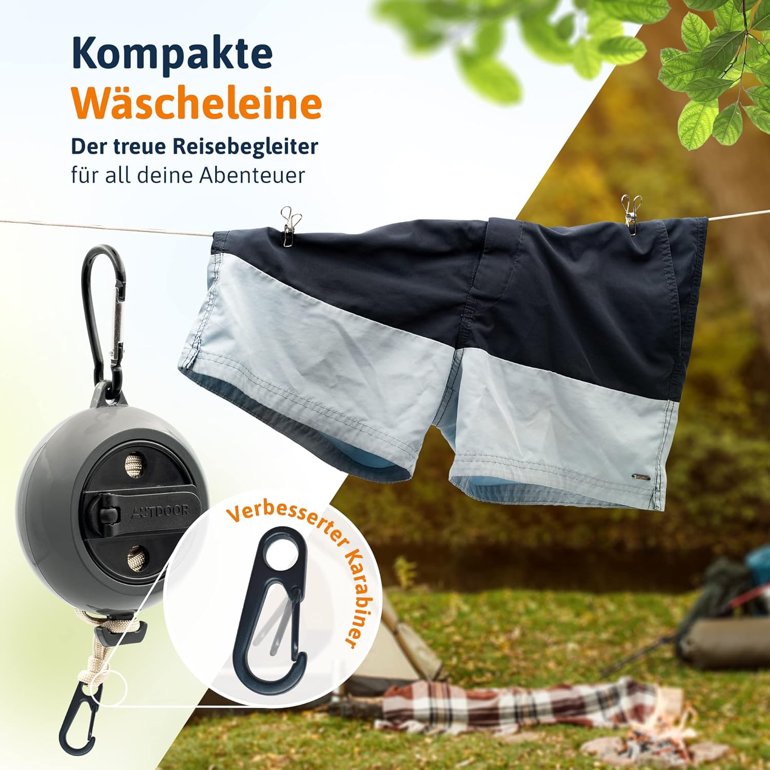 Thumbnail 2 de AUTDOOR Wäscheleine ausziehbar mit Kurbel – 10 m Schnur, heavy duty, für Camping und Reisen