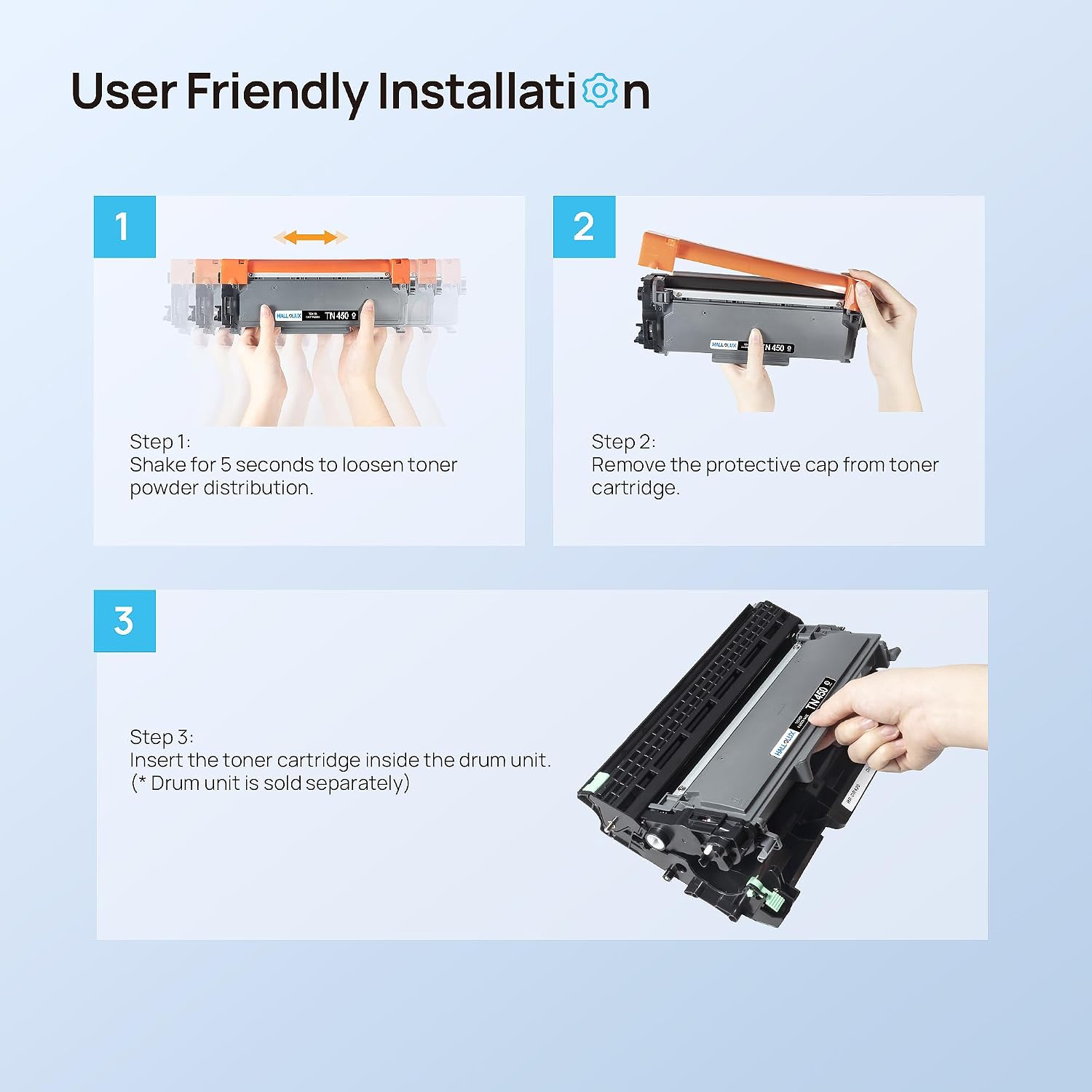 Detalle de HALLOLUX TN450/TN420 Black Toner Cartridge, 2-Pack for Brother Printers
