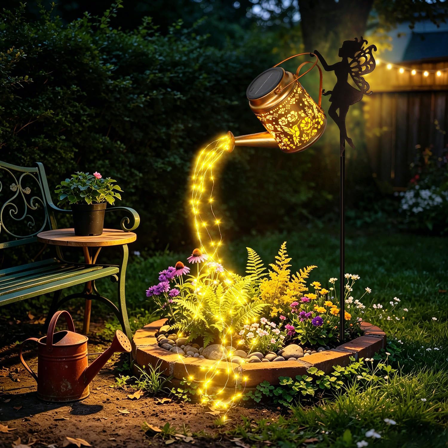 Detalle de 2 Pack Solar Fairy Watering Can with Cascading Lights: Magnetic Night Garden Decor for Pathways