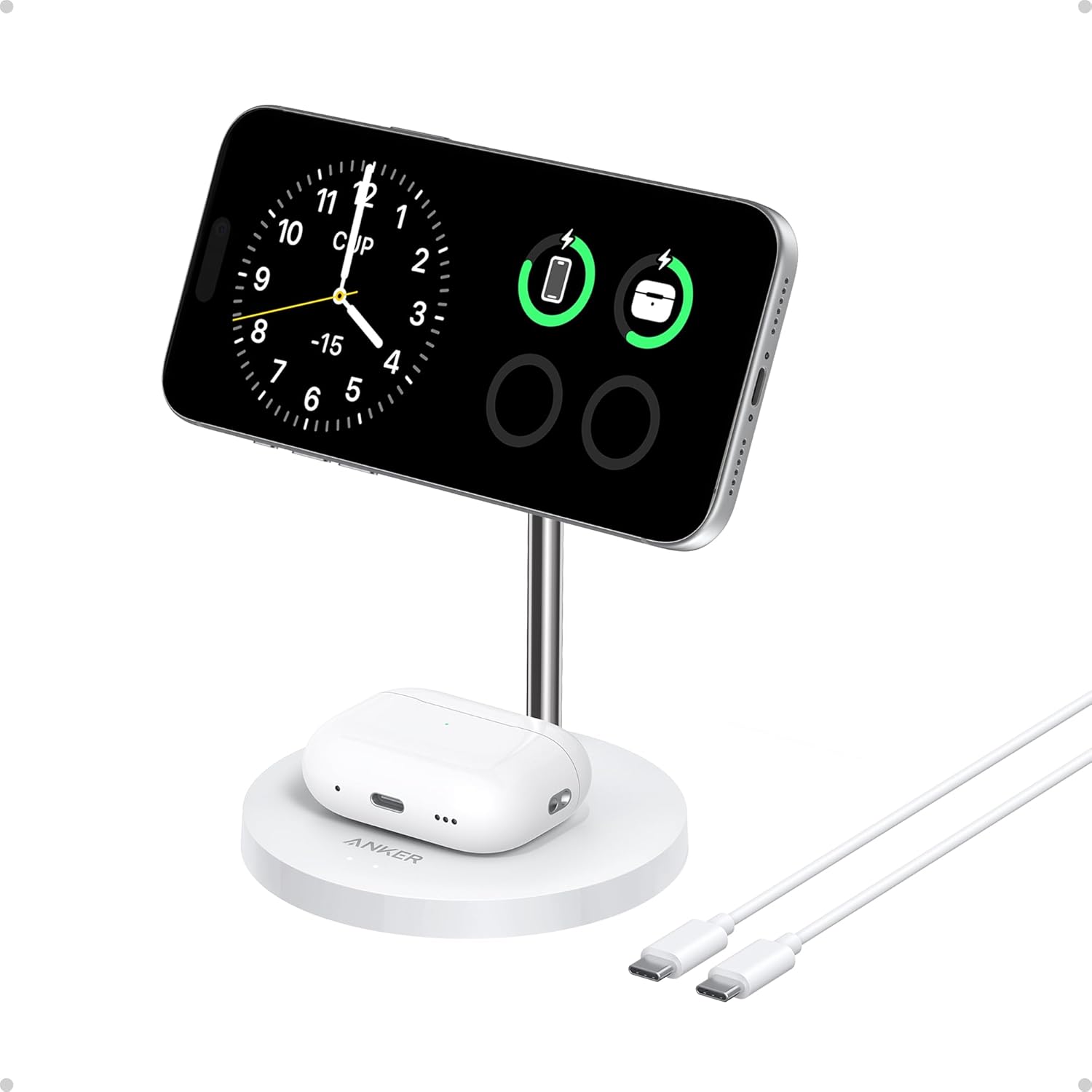 Detalle de Anker MagGo 15W MagSafe Ladegerät 2-in-1 – Induktive Ladestation mit 45°/360° Verstellung
