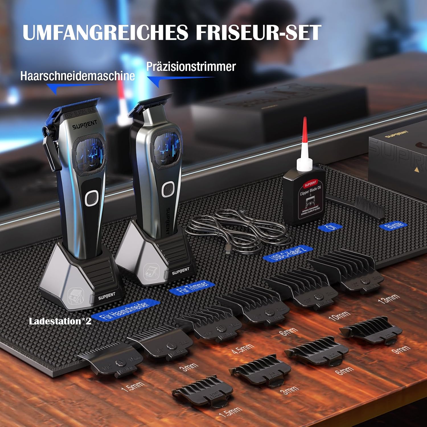 Thumbnail 6 de SUPRENT HC586TX-3D4 professionele tondeuse met T-mes, keramische messen en USB-C