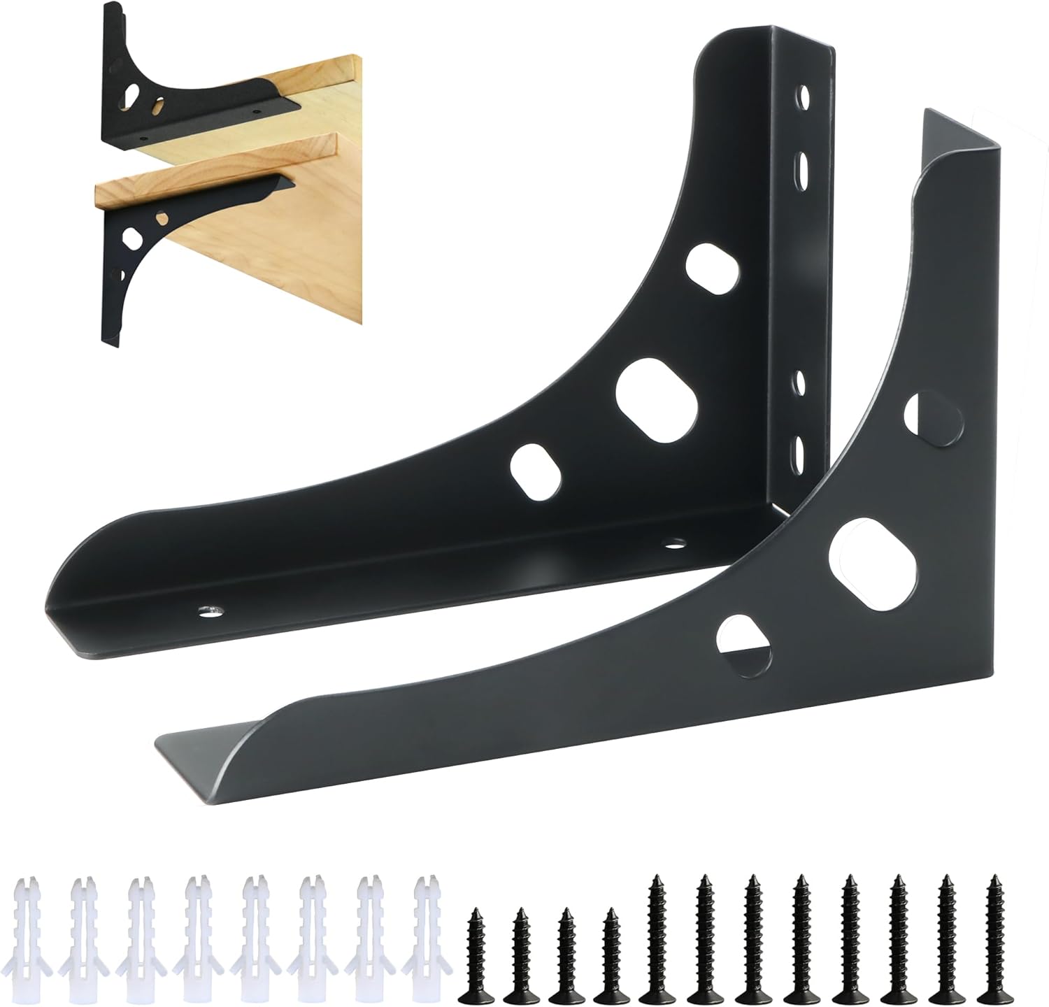 Detalle de Mooche Black 90 Degree L Shelf Support Brackets (6Inch) for Floating Shelves