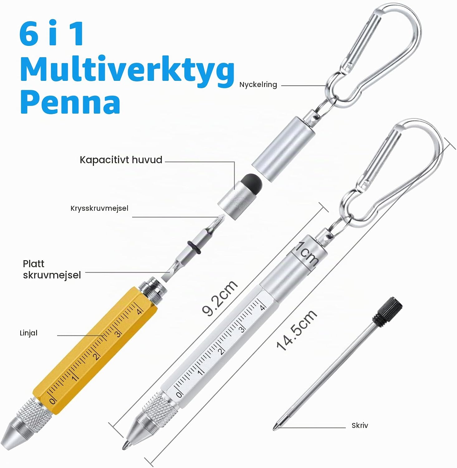 Detalle 2 de Vicloon 6-i-1 multifunktionspenna i aluminium med kulspets, linjal och stjärnskruvmejsel